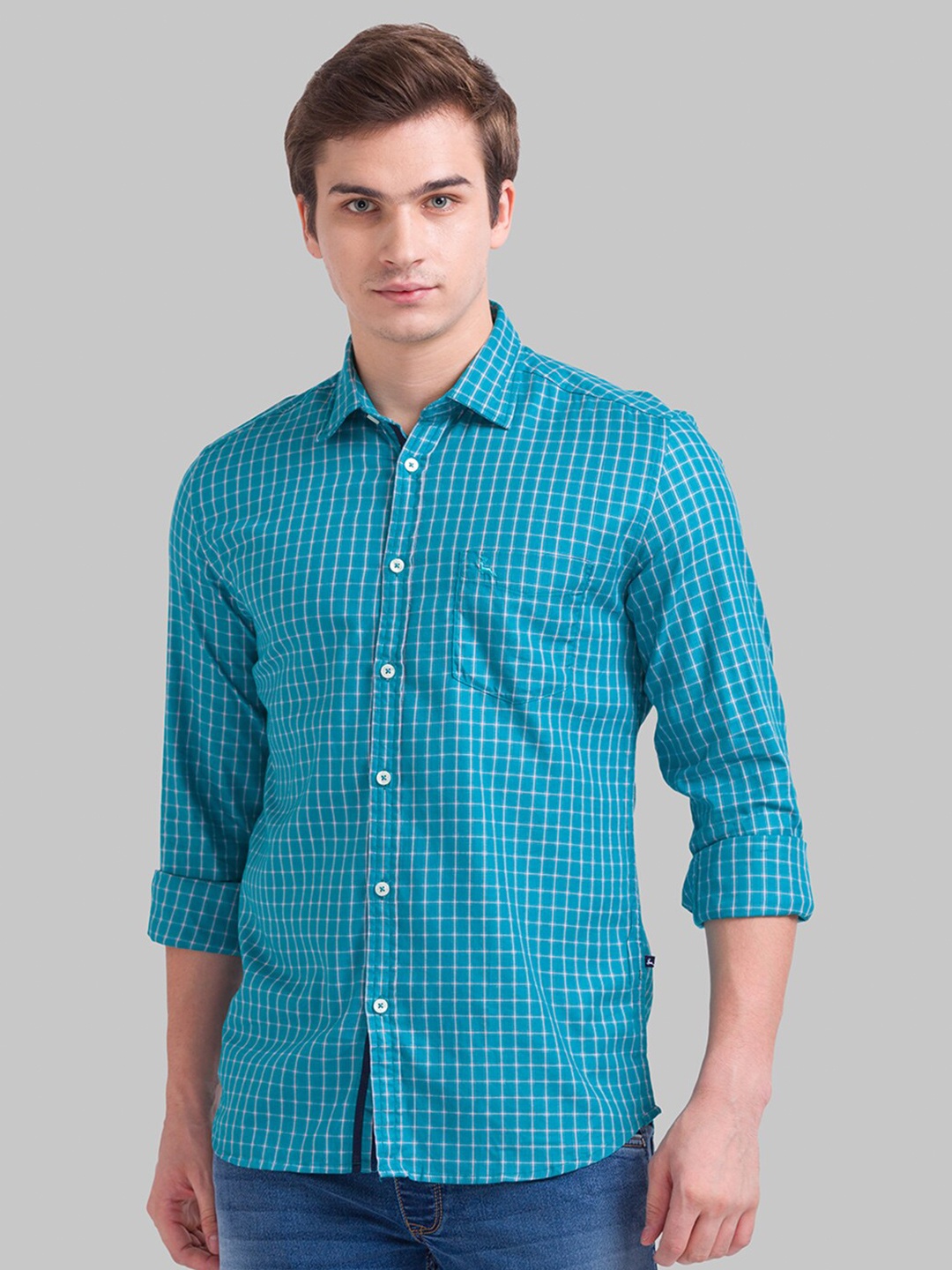 

Parx Men Blue Slim Fit Checked Casual Shirt
