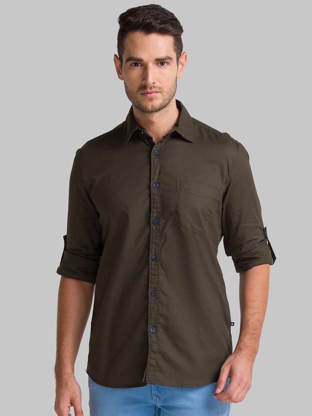 

Parx Men Olive Green Slim Fit Casual Shirt