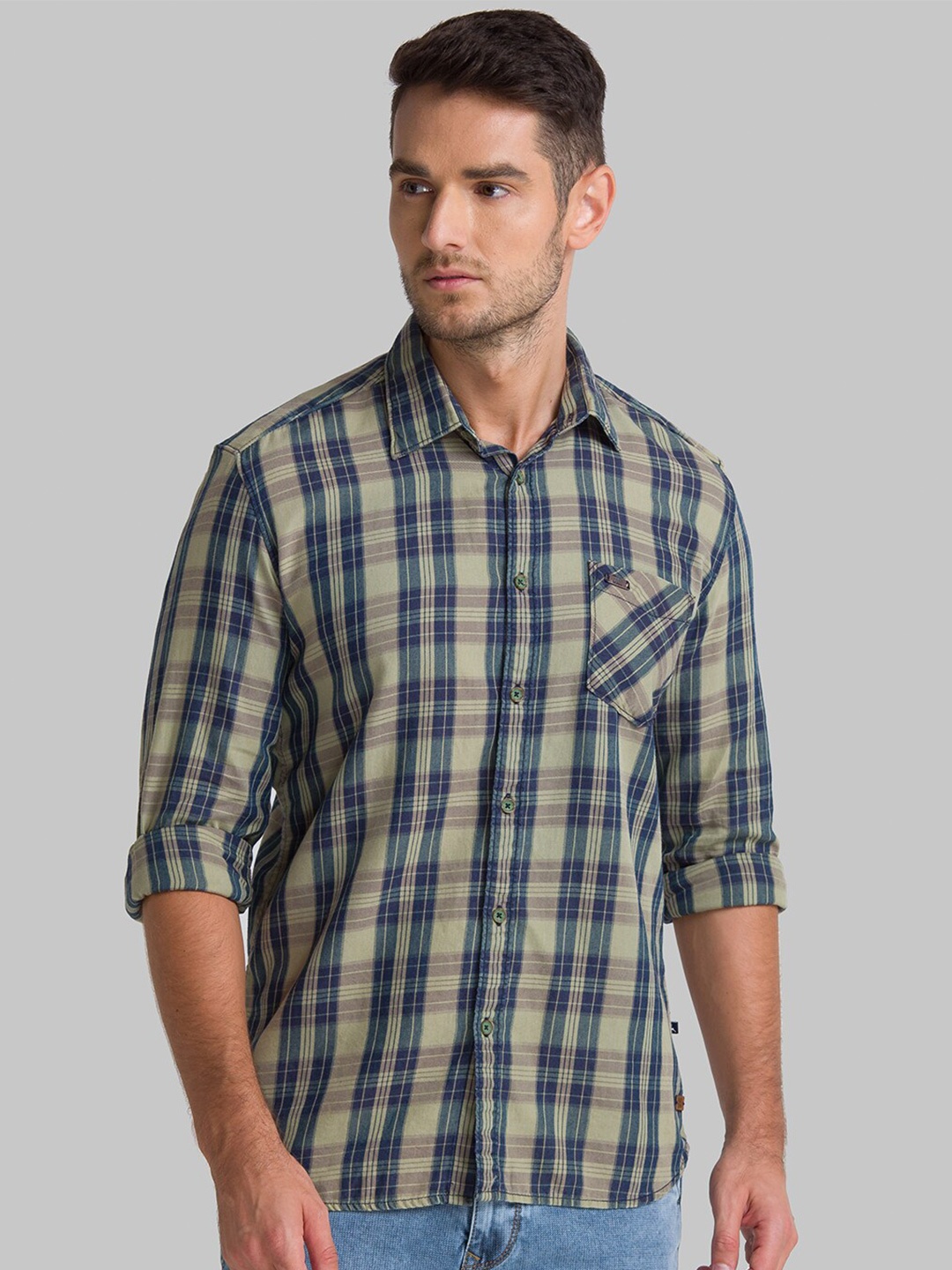 

Parx Men Green Slim Fit Tartan Checks Checked Casual Shirt