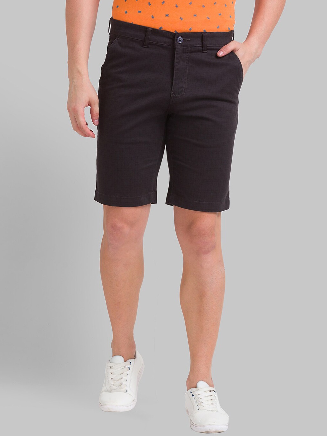 

Parx Men Solid Dark Grey Cotton above knee length Shorts