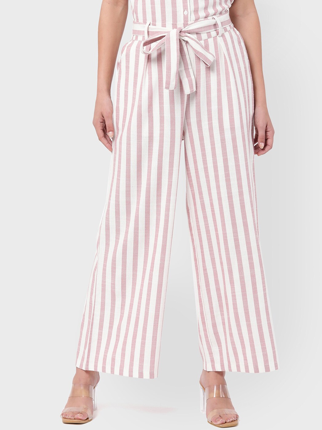 

R&B Women Pink Striped Flared Trousers