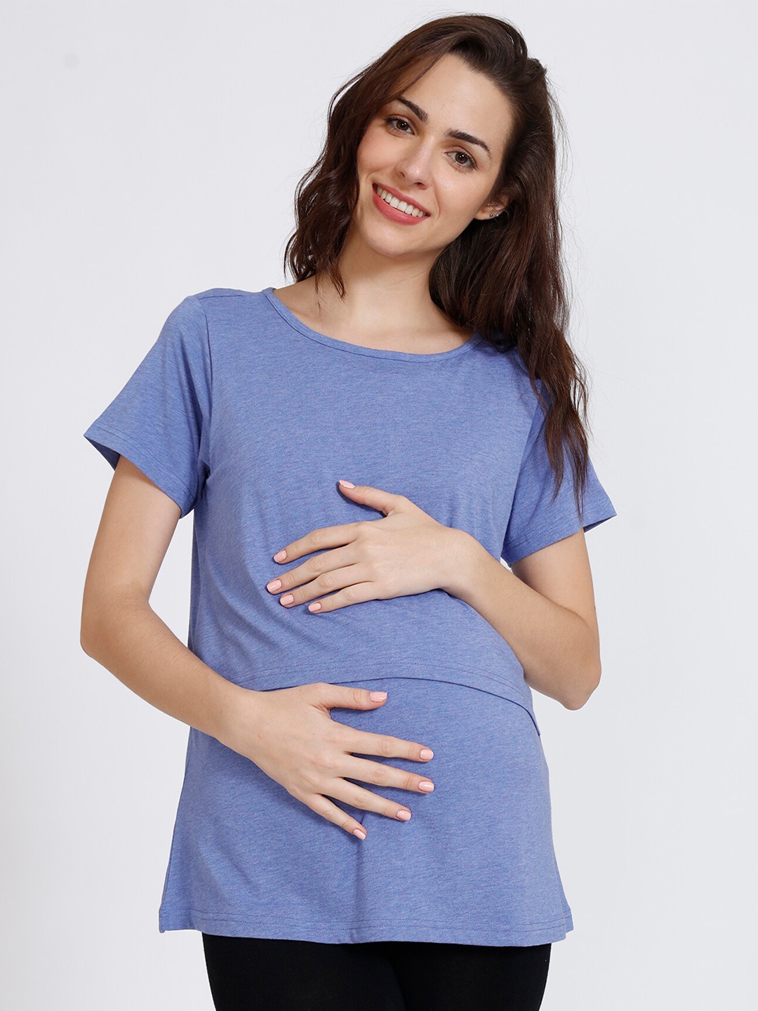 

Coucou by Zivame Blue Solid Maternity Cotton Regular Top