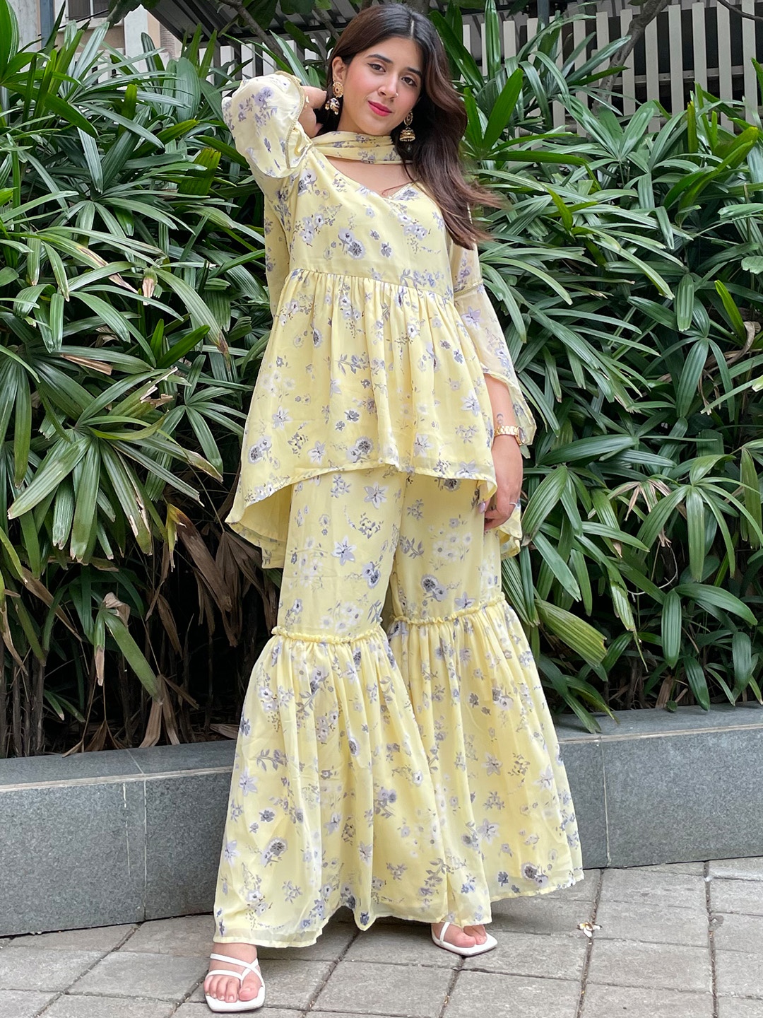 

Libas Women Yellow Poly Georgette New Neckline Kurta Set