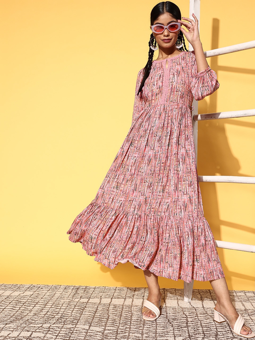 

Libas Women All-Over Abstract Printed Georgette Fit & Flare Dress, Pink