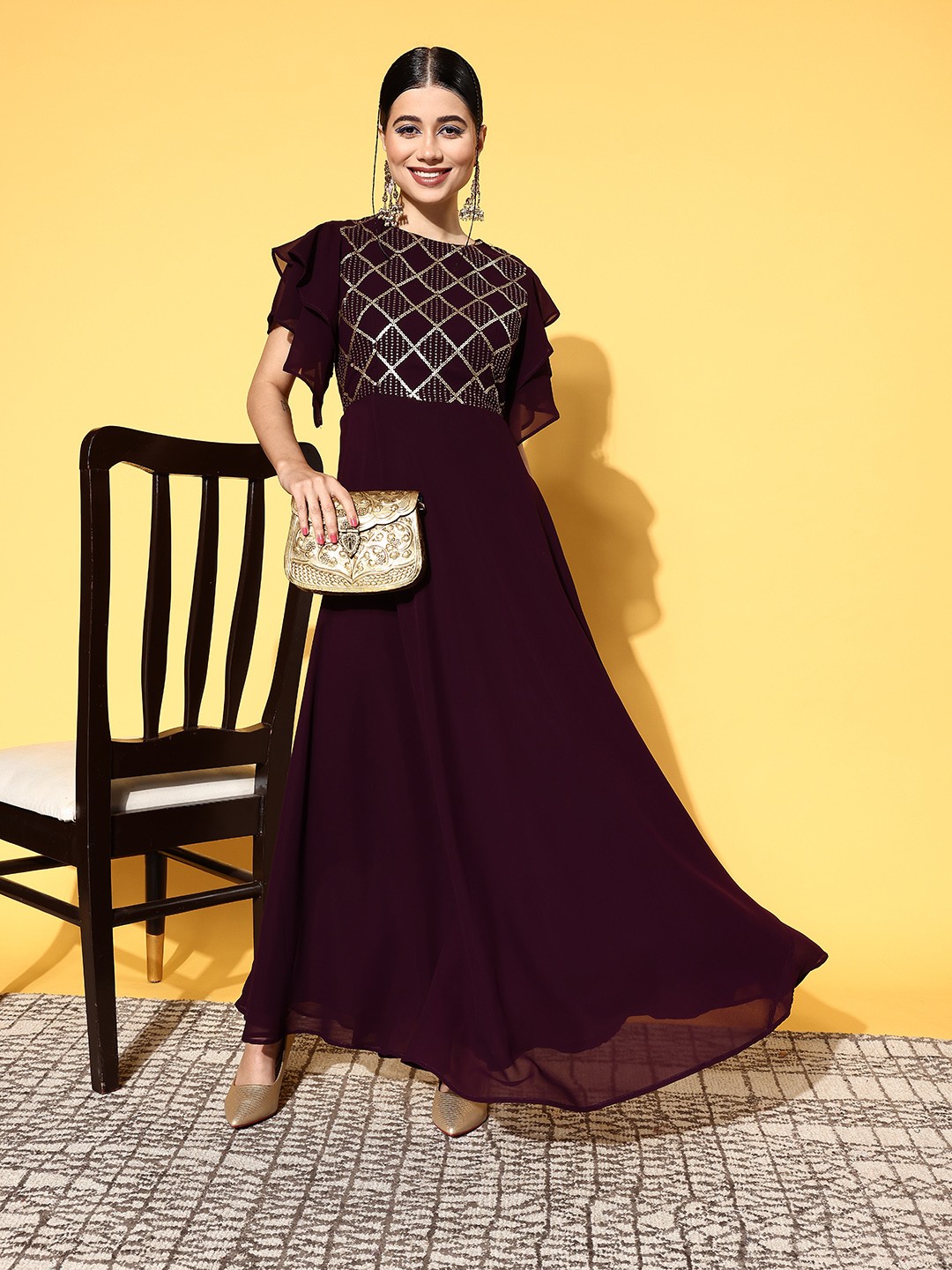 

Libas Women Charming Purple Geometric Embellieshed Dress
