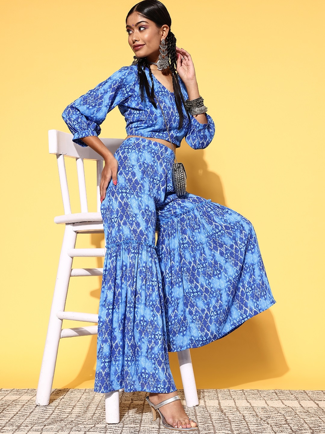 

Libas Women Blue Printed Top with Sharara