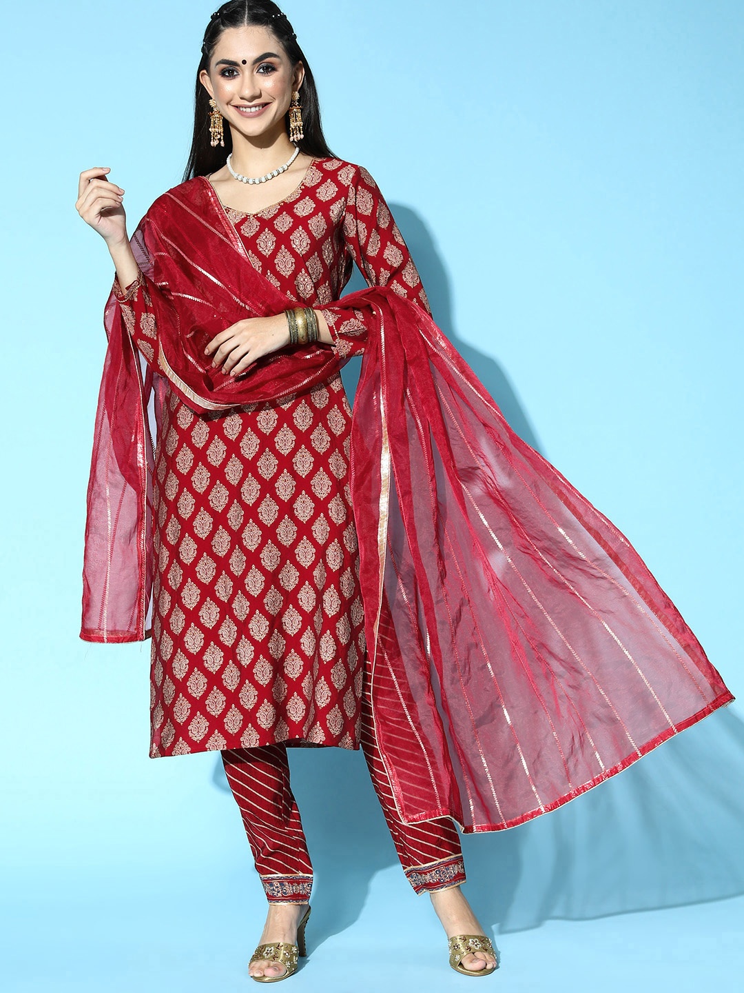 

Libas Women Maroon Pure Silk Print Parade Kurta Set