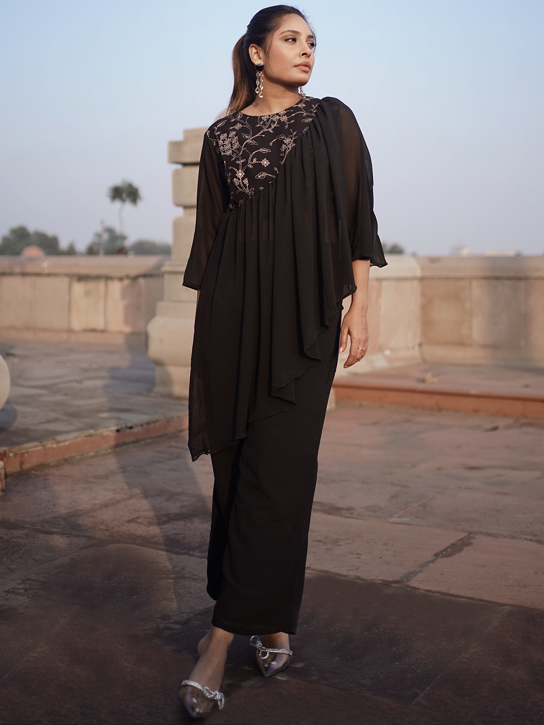 

Libas Women Black Embellished Top with Solid Palazzos