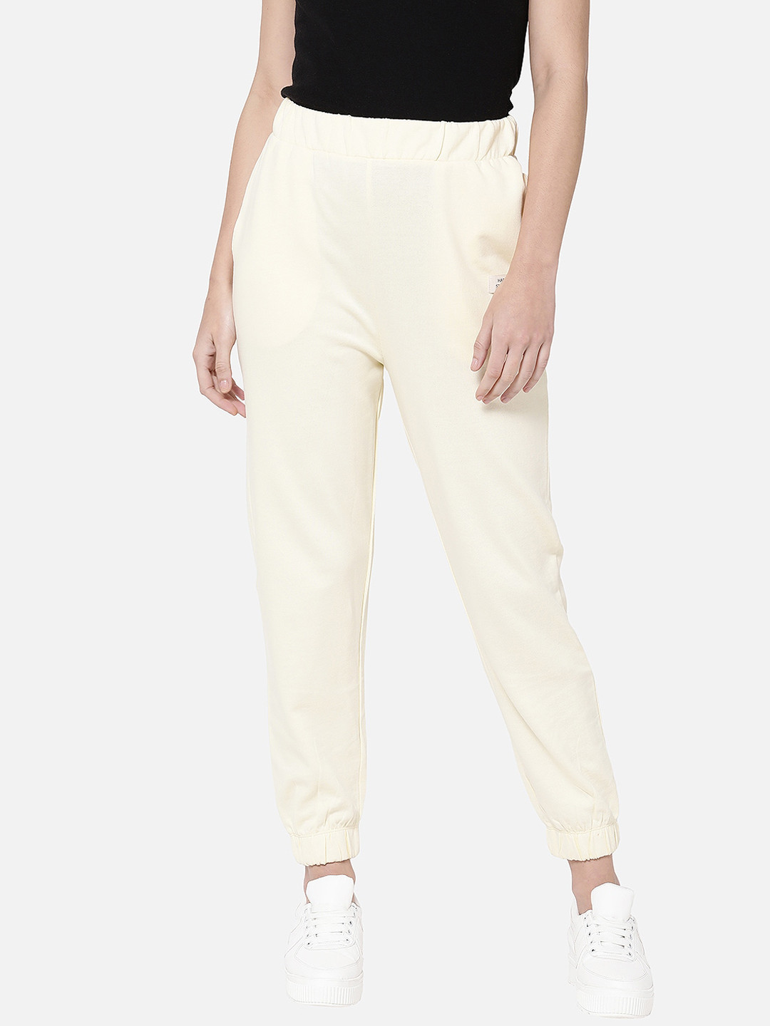

R&B Women Yellow Solid Pure Cotton Jogger Pants