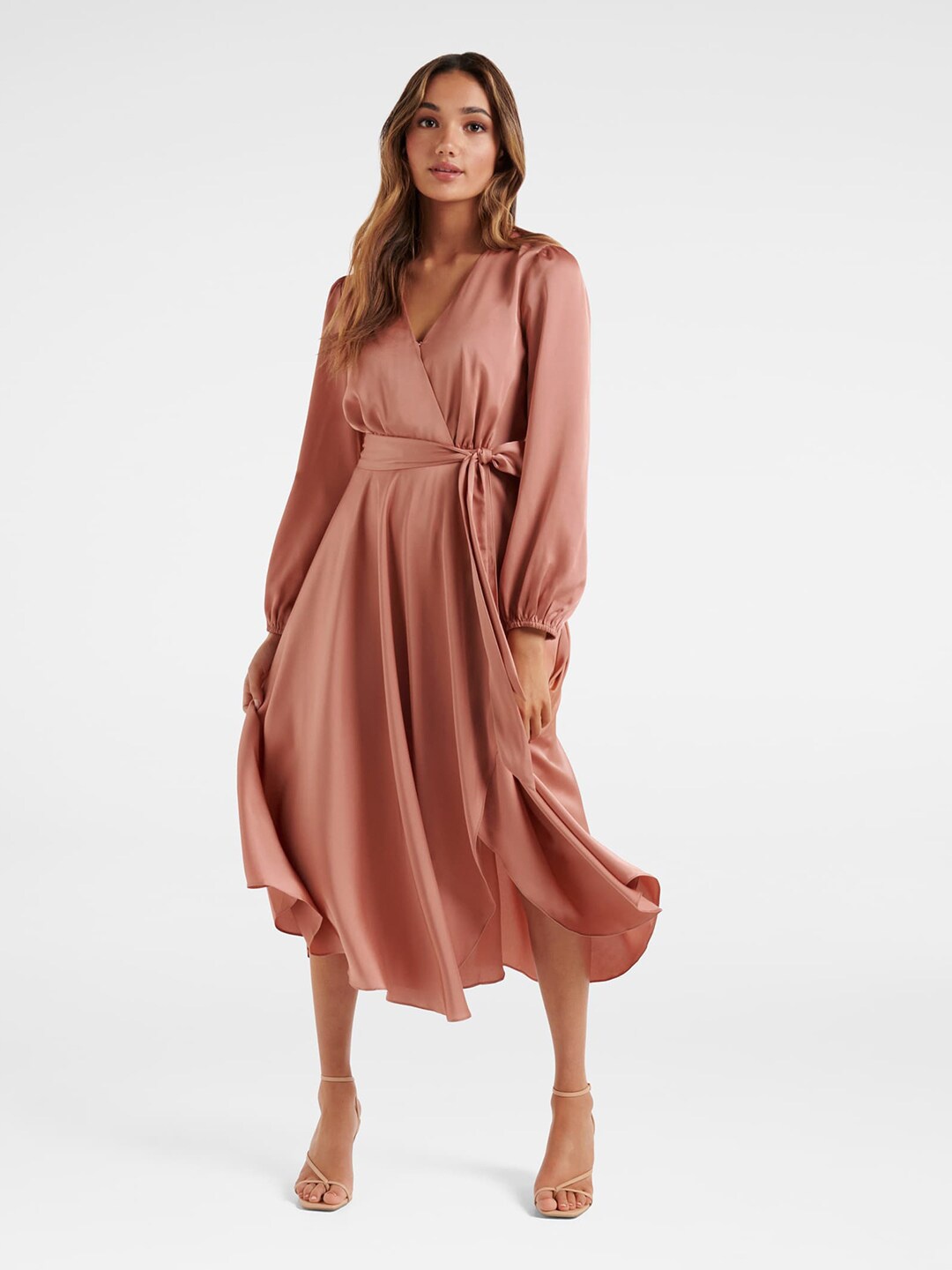 

Forever New Peach-Coloured Satin Midi Dress