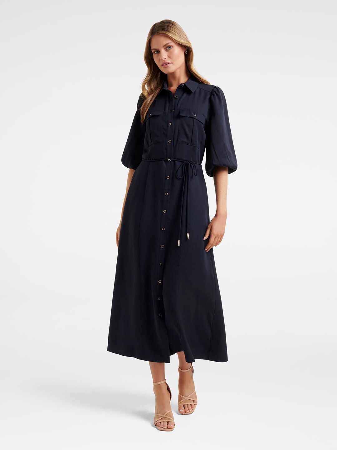 

Forever New Navy Blue & french middle red purple Formal Shirt Maxi Dress