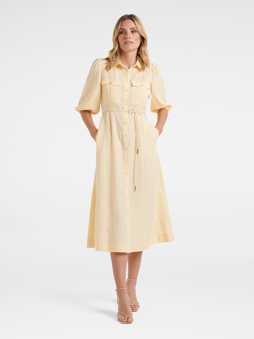 

Forever New Yellow Formal Shirt Midi Dress