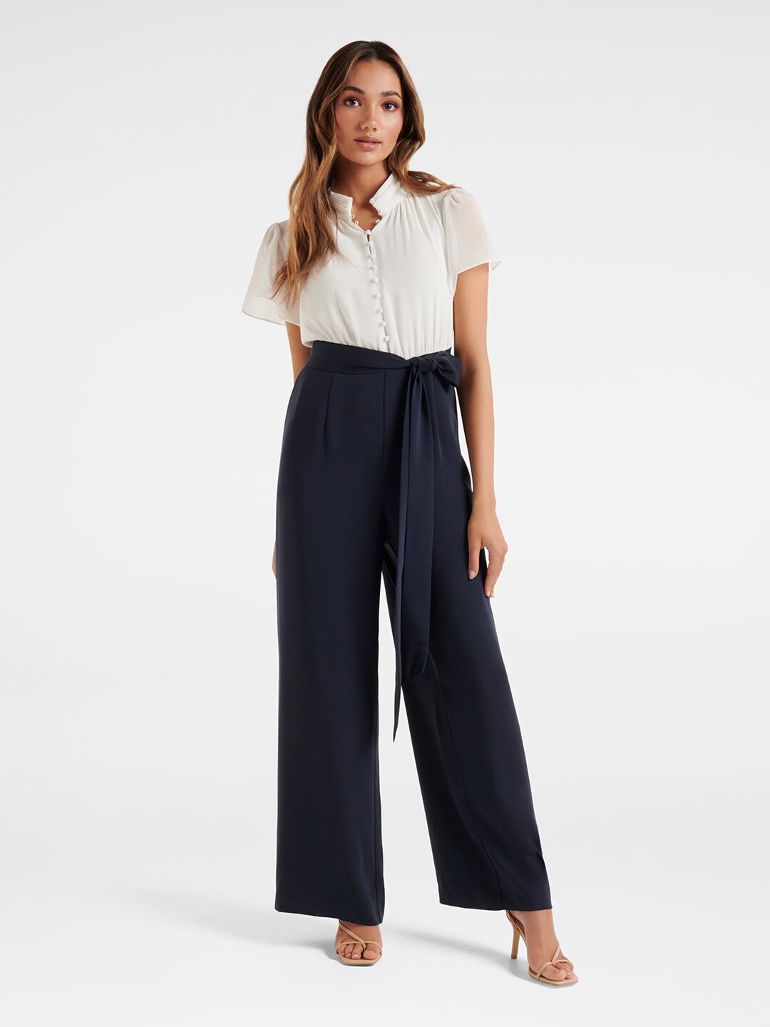 

Forever New White and Navy Blue Jumpsuit