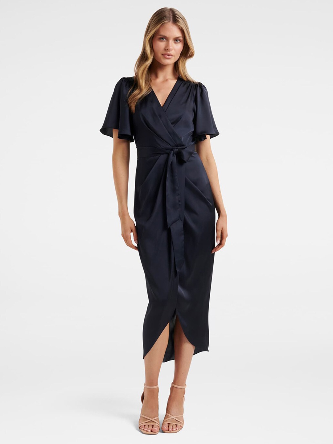 

Forever New Navy Blue Satin Midi Dress