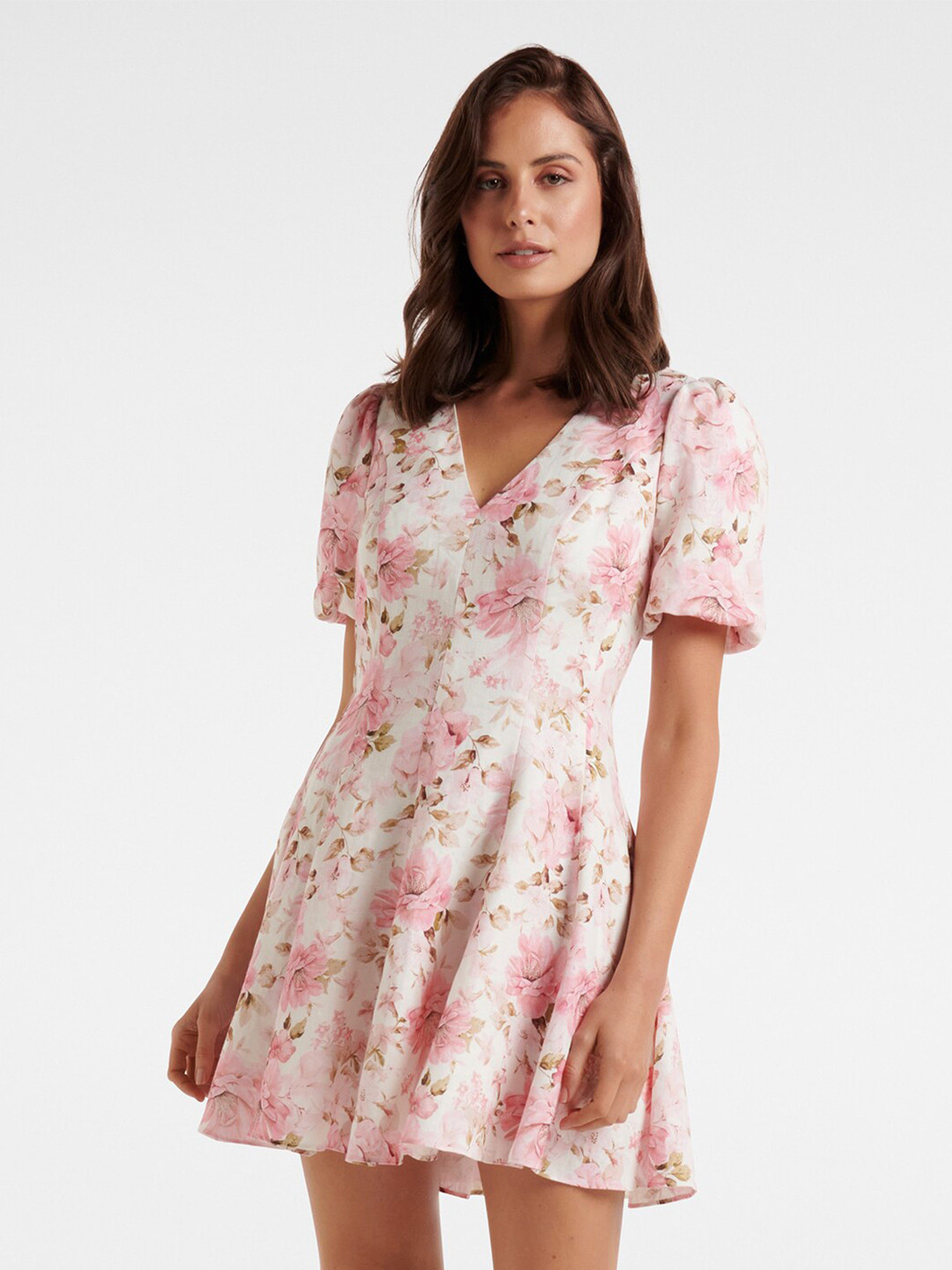 

Forever New White Floral Linen Dress