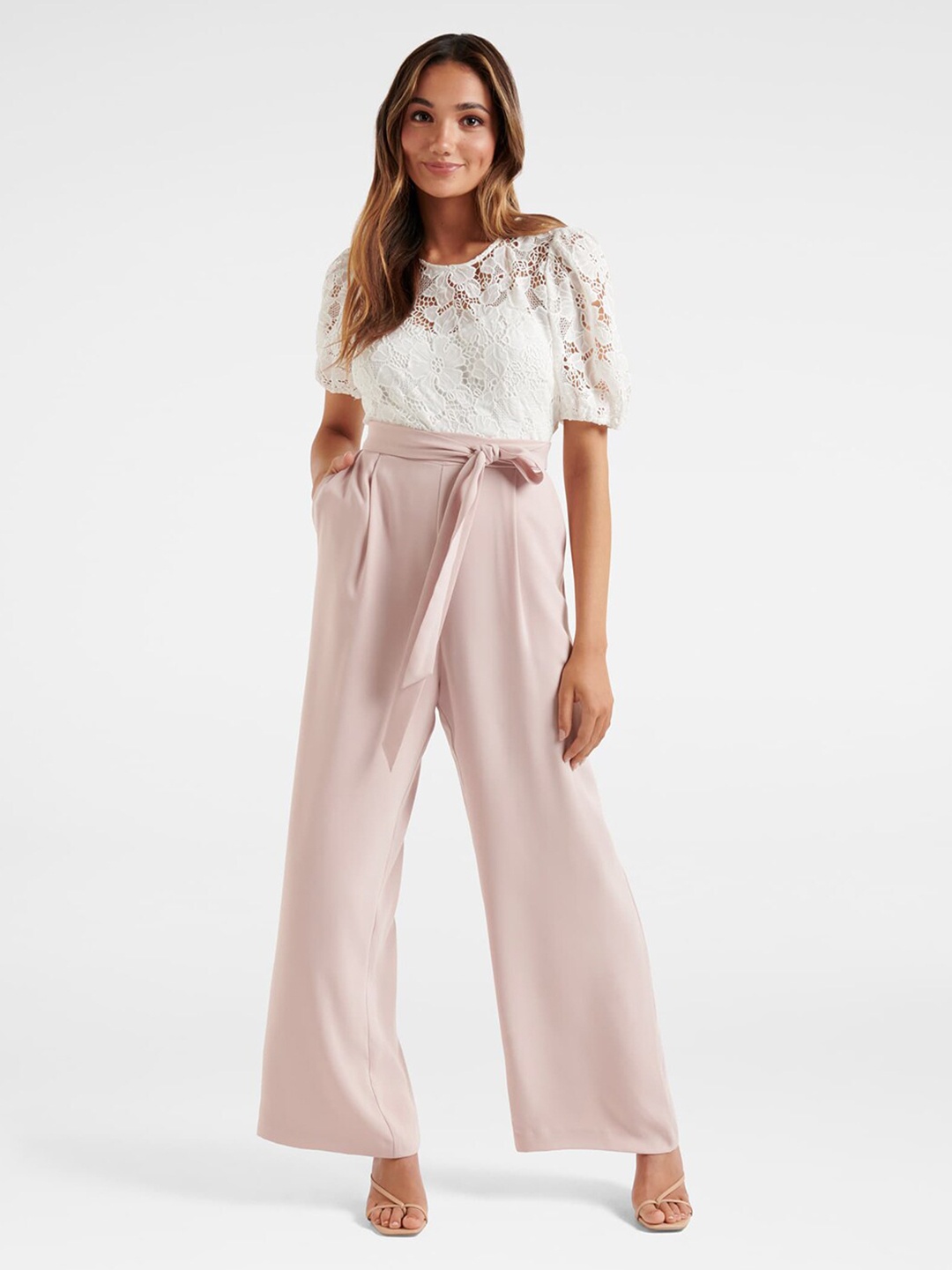 

Forever New White and Blush Basic Jumpsuit