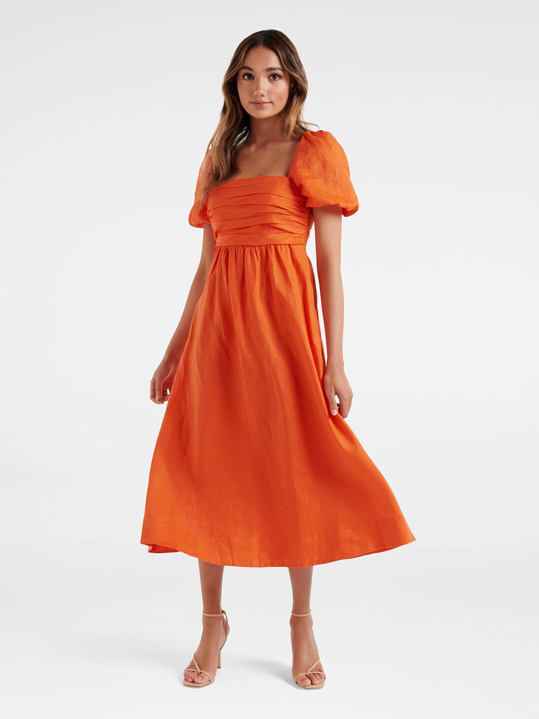 

Forever New Orange Linen Midi Dress