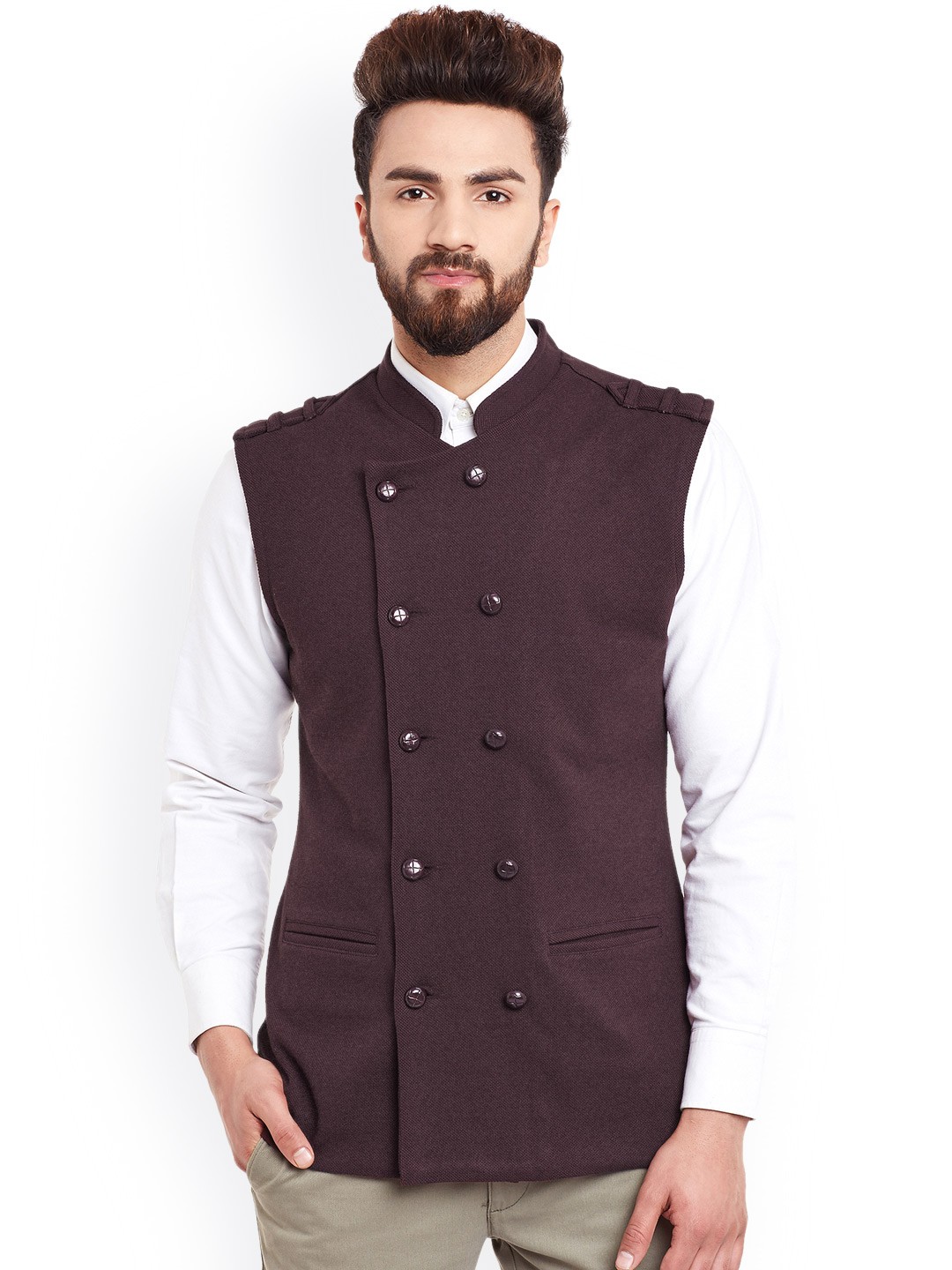 

Hypernation Brown Double-Breasted Nehru Jacket