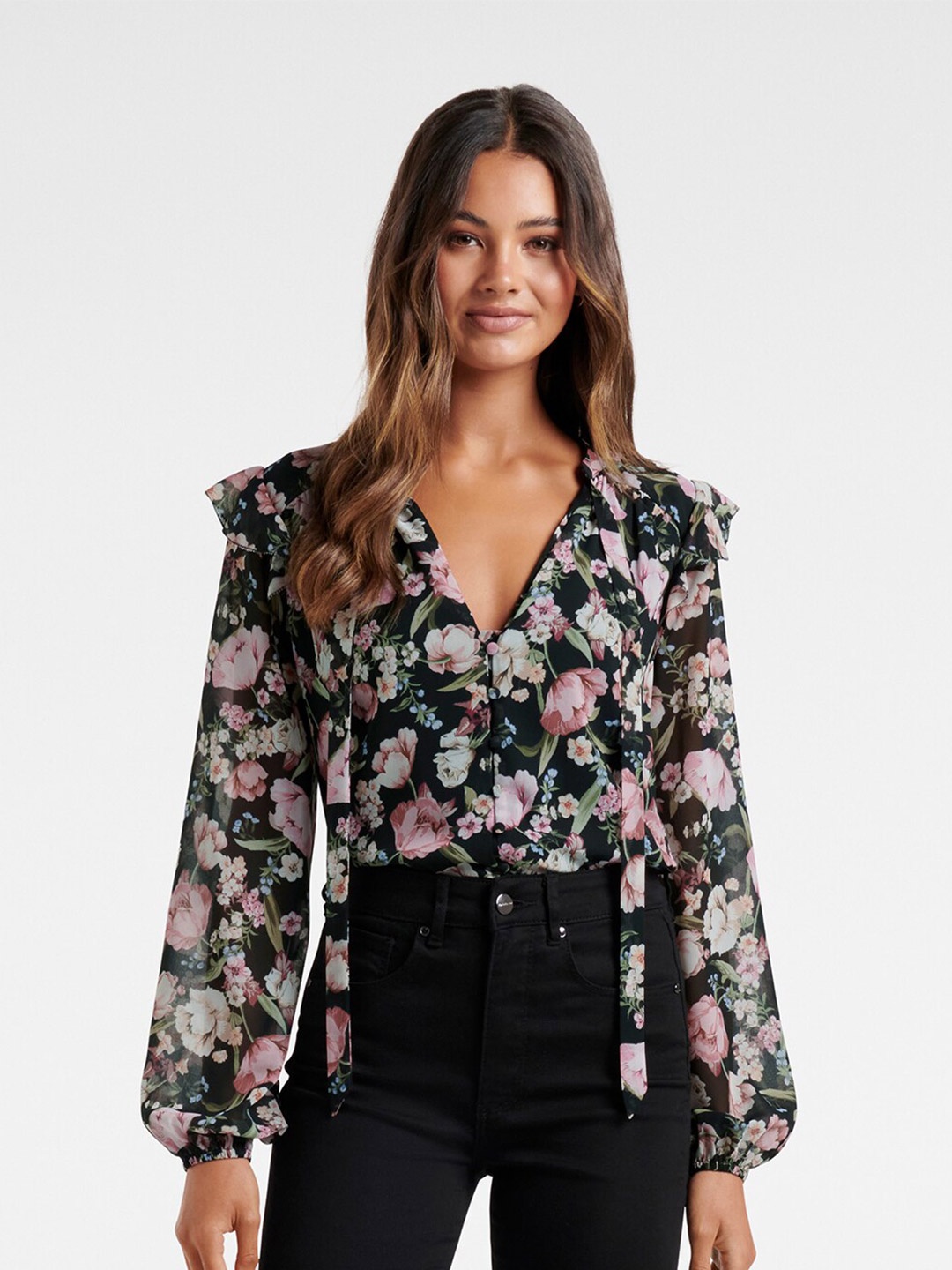 

Forever New Black Floral Print Top