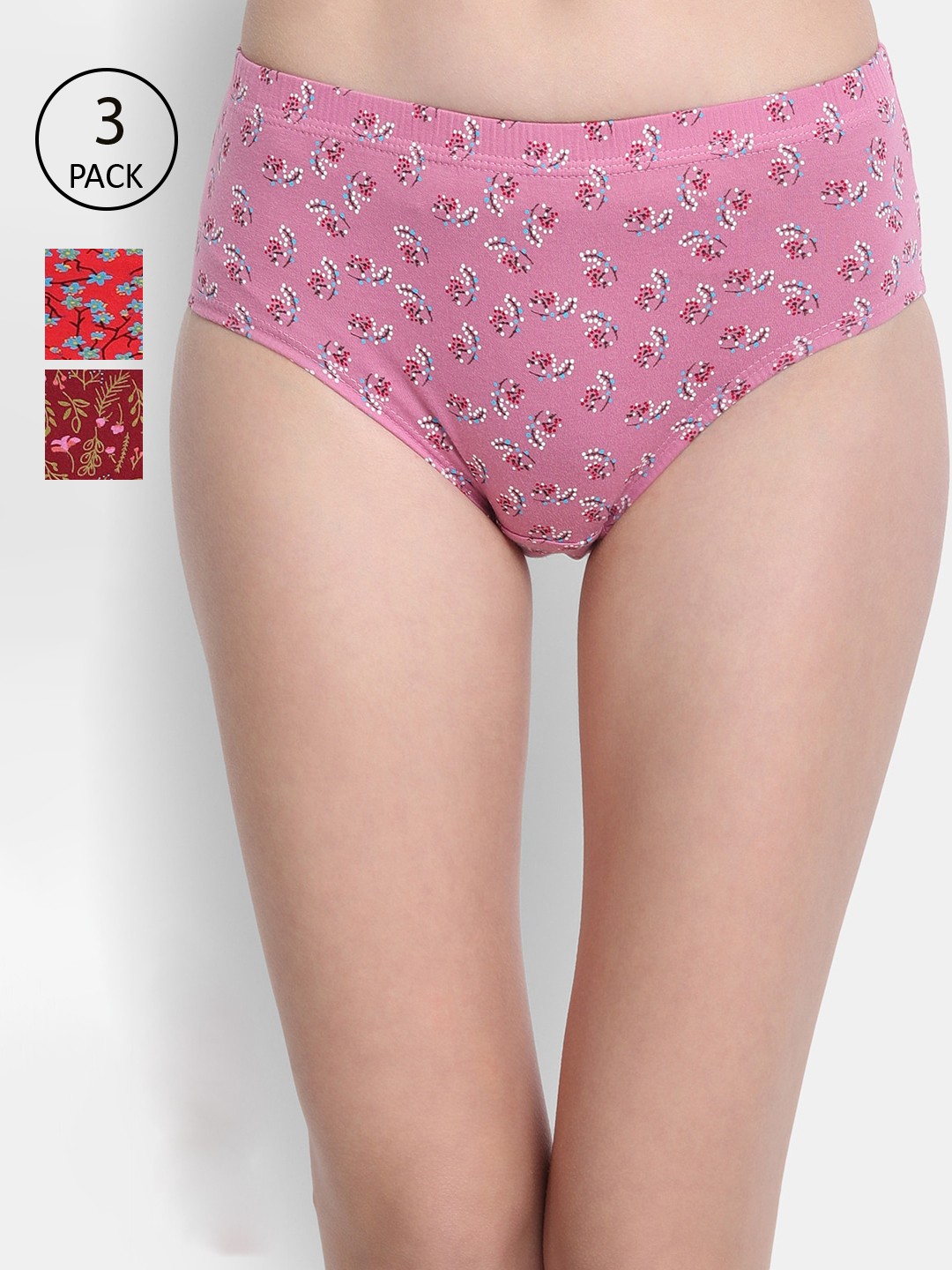 

VStar Women Pack Of 3 Printed Pure Cotton Briefs, Maroon