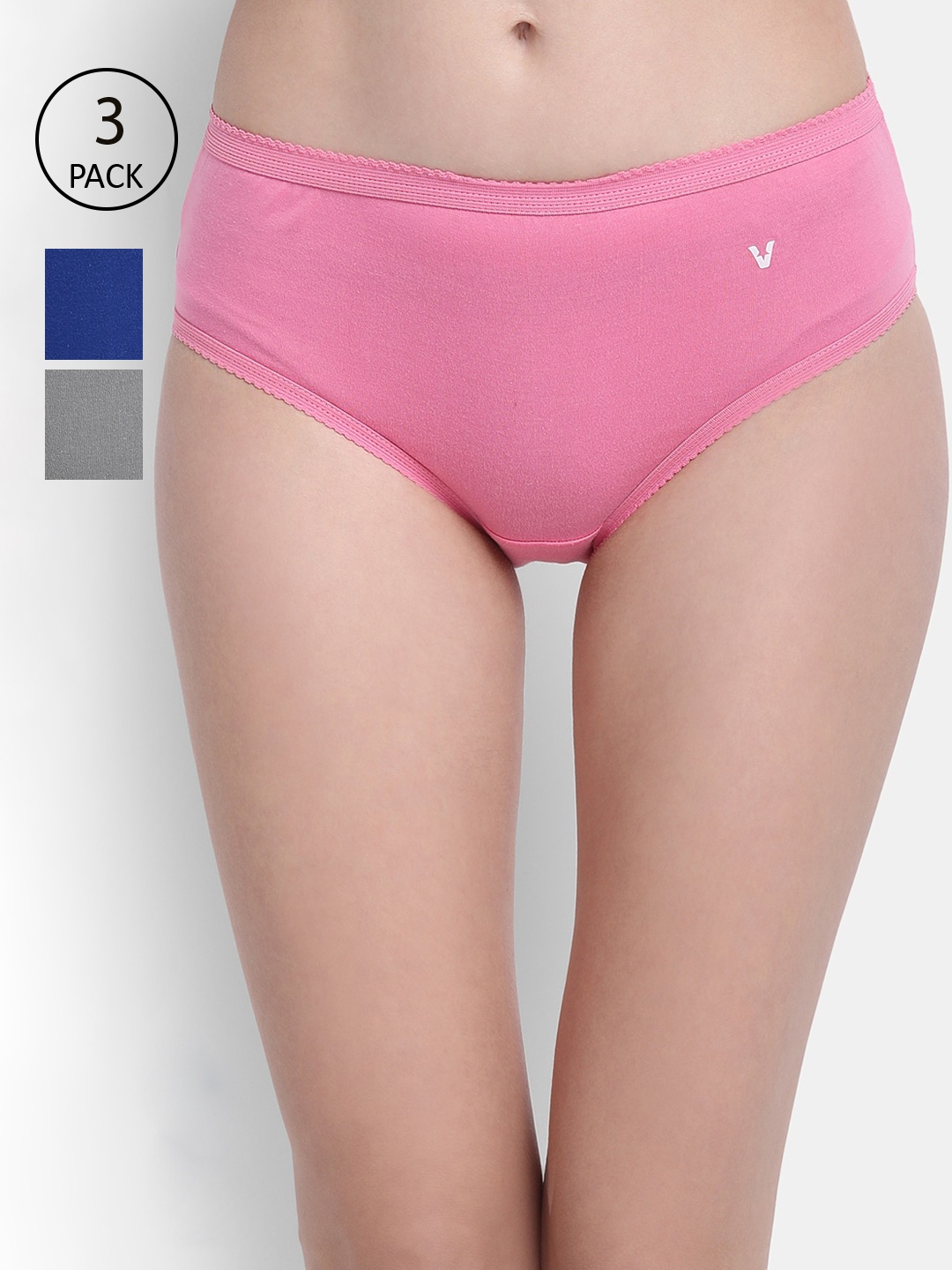 

VStar Women Pack Of 3 Pink & Blue Solid Pure Cotton Bikini Briefs