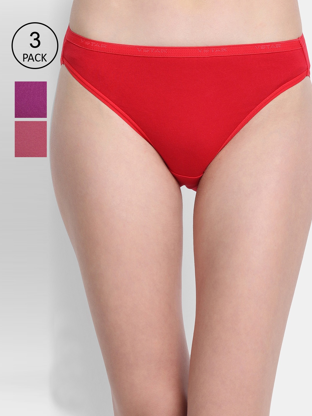 

VStar Women Pack Of 3 Multi Colour Pure Cotton Briefs LASS-3PCS-MULTICOLOR-MULTI COLOR, Red