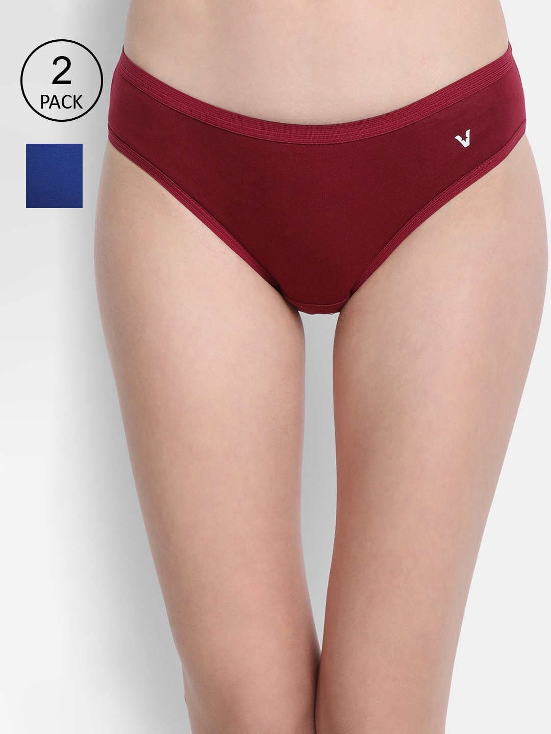 

VStar Pack of 2 Maroon & Navy Blue Solid Bikini Briefs