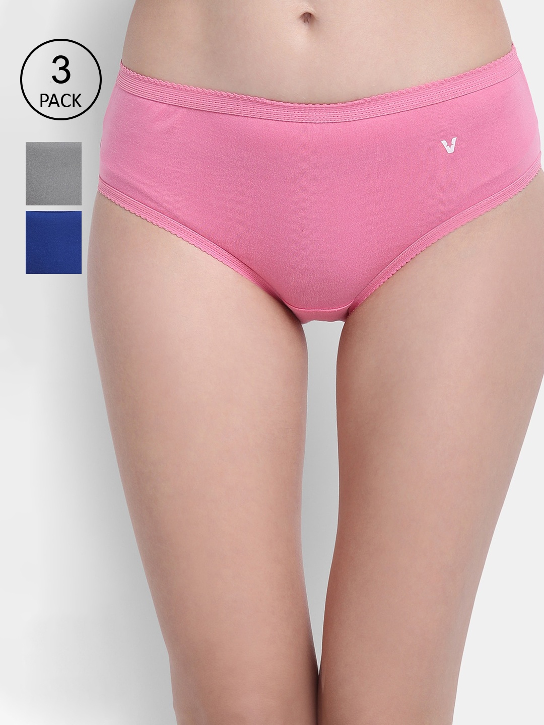 

VStar Women Pack Of 3 Pink Blue & Grey Pure Cotton Hipster Briefs
