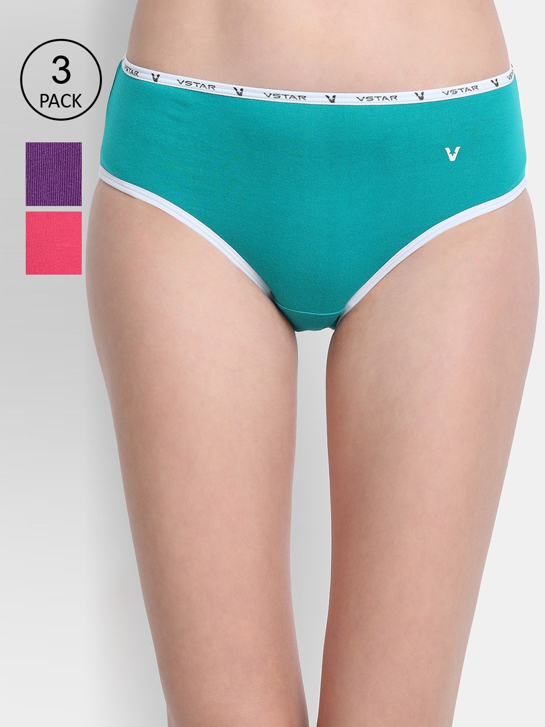 

VStar Women Pack Of 3 Assorted Pure Combed Cotton Hipster Briefs