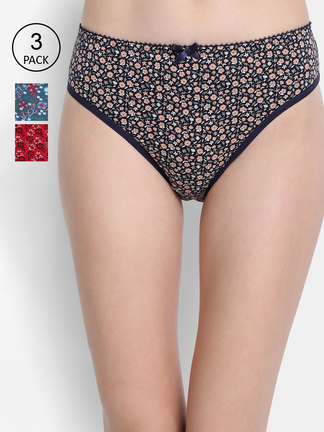 

VStar Women Pack Of 3 Assorted Printed Low rise bikini style panty, Black