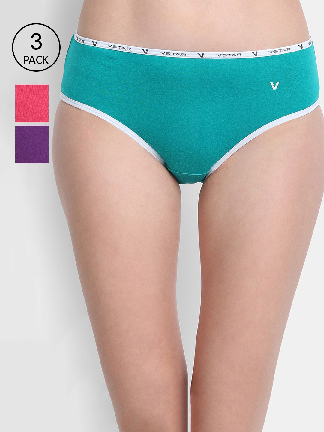 

VStar Women Pack Of 3 Assorted Cotton Hipster Briefs, Multi