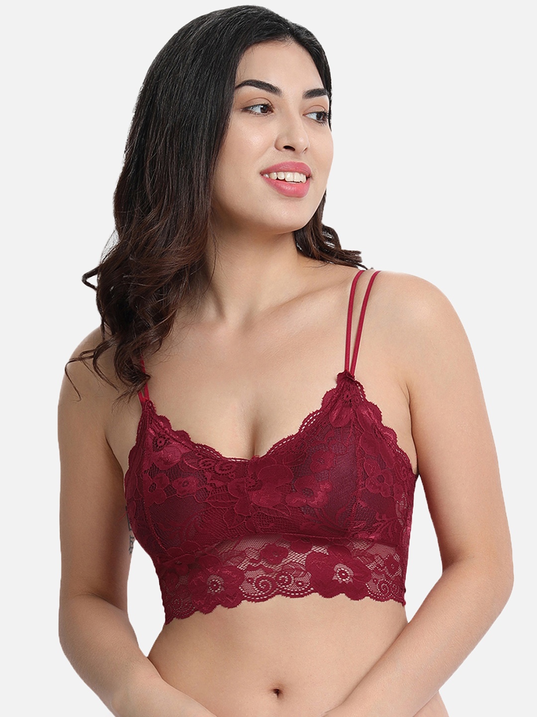 

Spiaty Maroon Floral Lace Bralette Bra