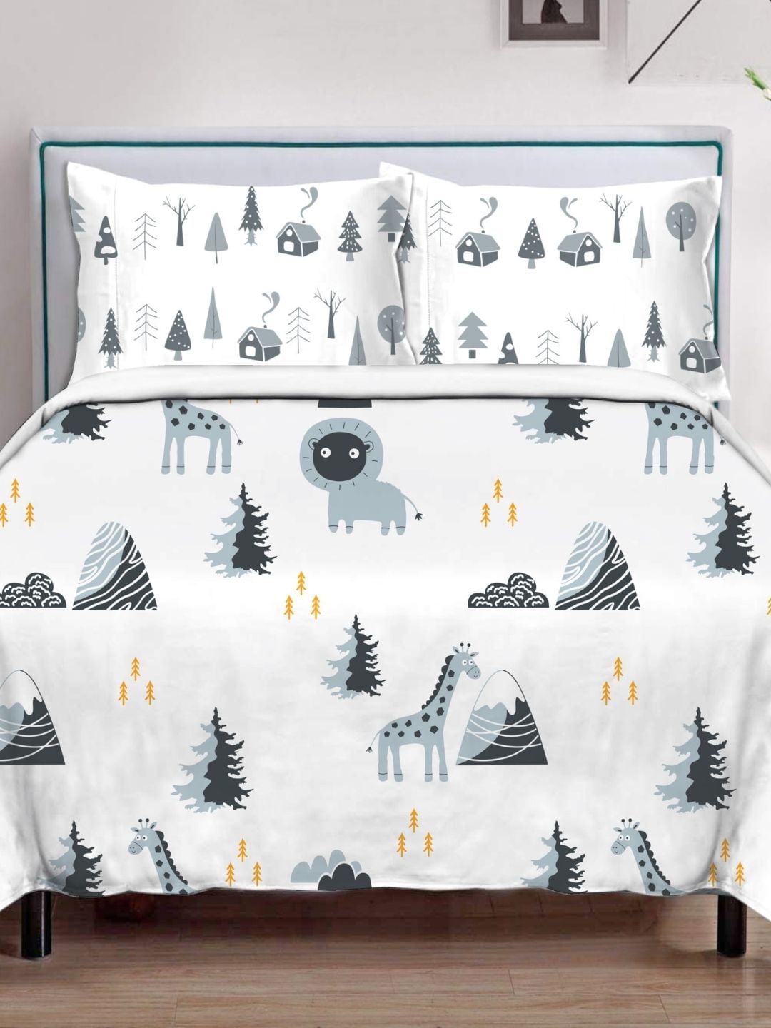 

Sleeping Owls- because your sleep matters White & Grey 300 TC King Bedsheet with 2 Pillow
