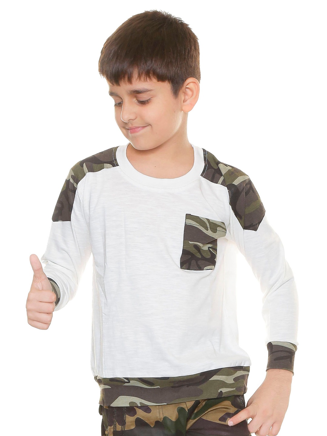 

SmartRAHO Kids White Camouflage Extended Sleeves T-shirt