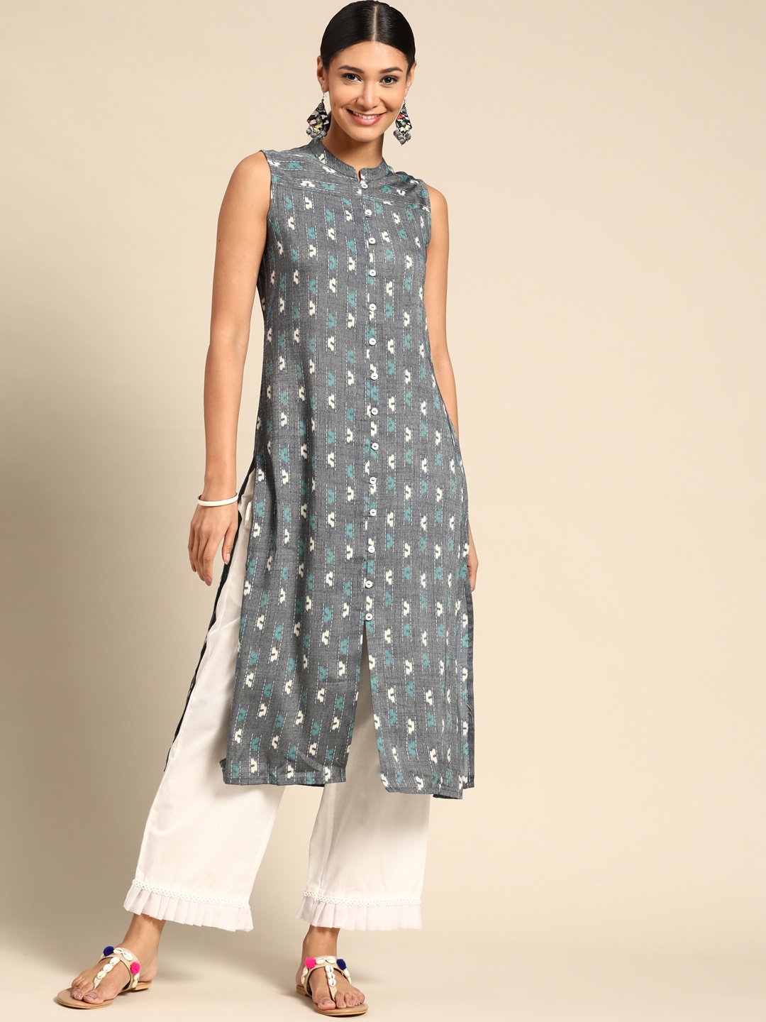 

Sangria Women Grey & White Printed Kurta