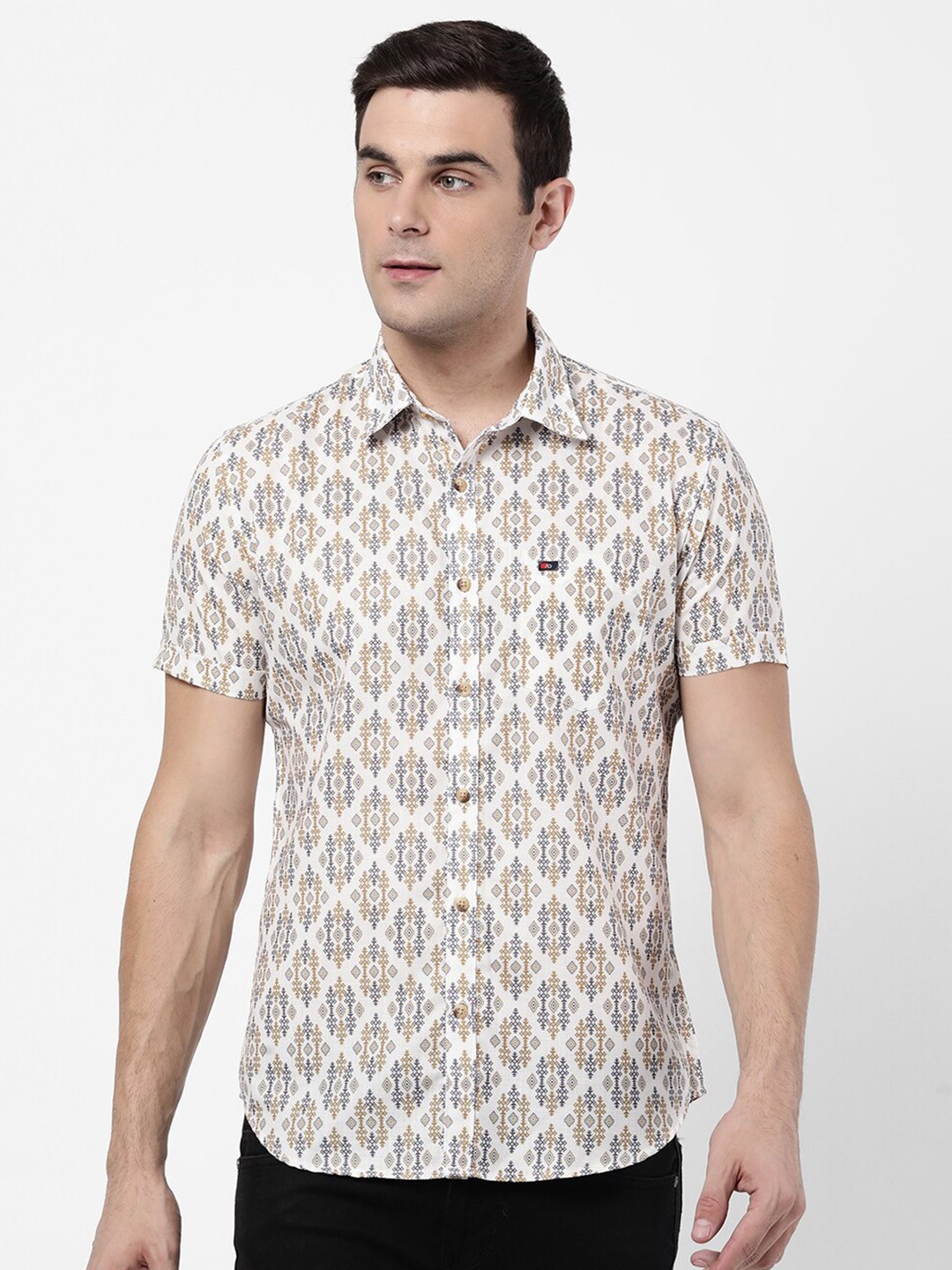 

AD By Arvind Men White Slim Fit Printed Casual Shirt