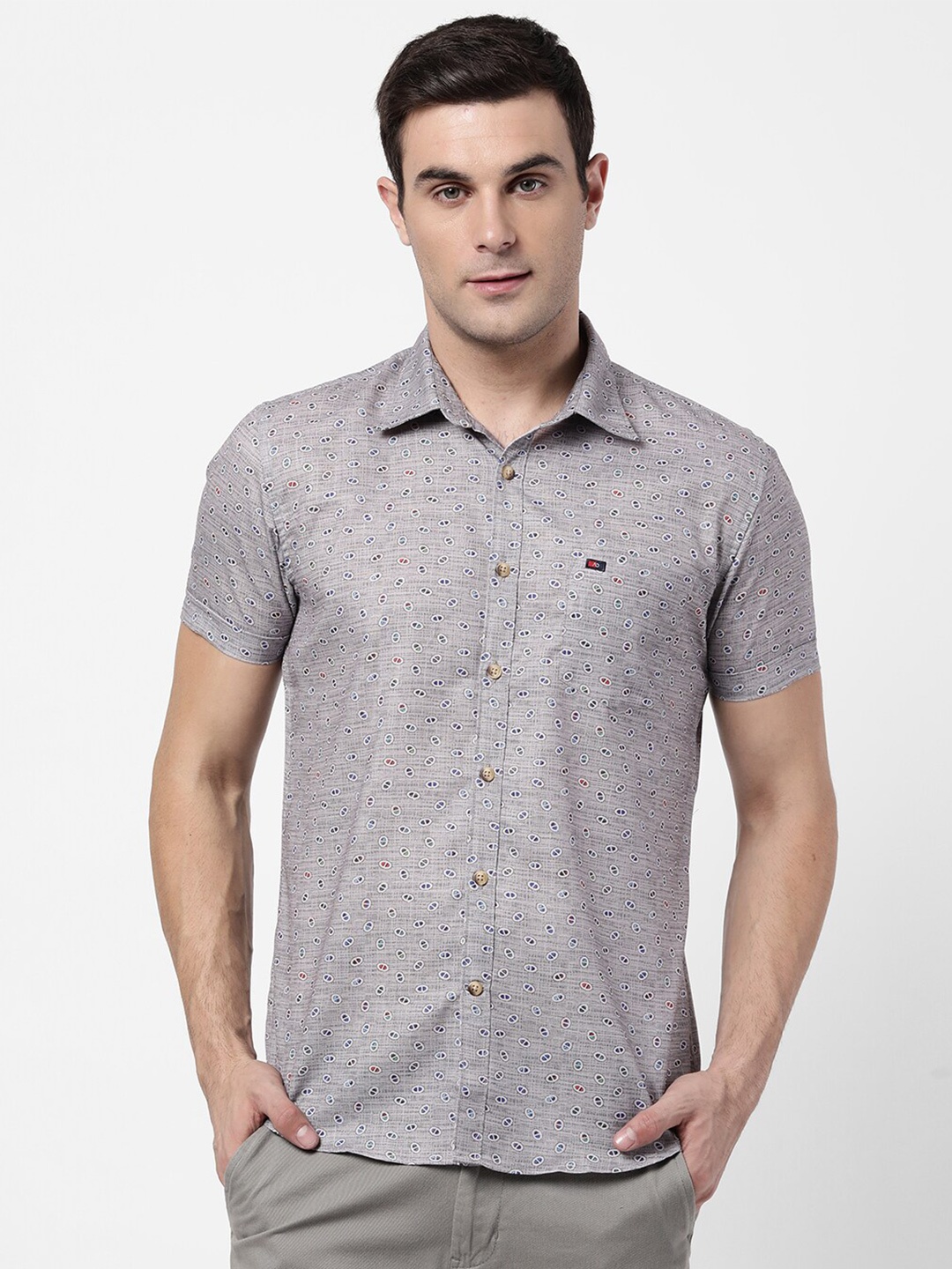 

AD By Arvind Men Beige Slim Fit Printed Casual Shirt