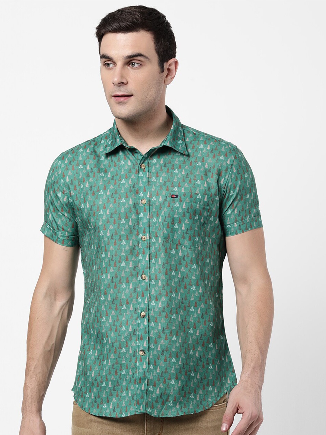 

AD By Arvind Men Green Slim Fit Printed Casual Shirt