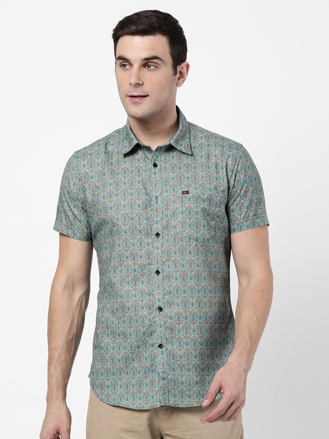 

AD By Arvind Men Green Slim Fit Printed Casual Shirt
