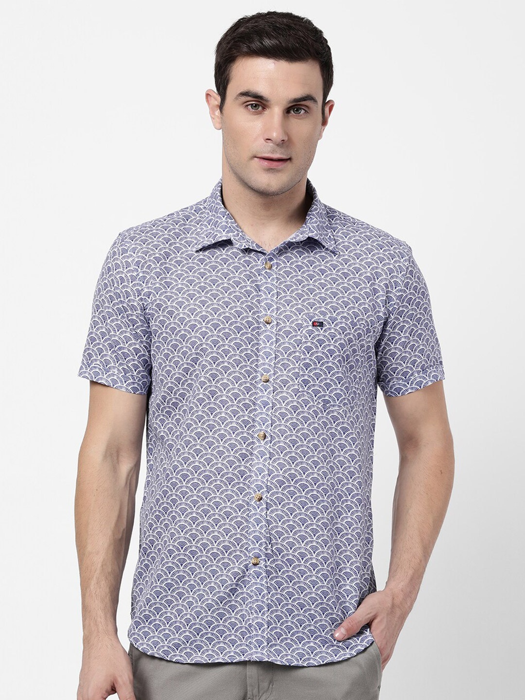 

AD By Arvind Men Navy Blue Slim Fit Printed Casual Shirt