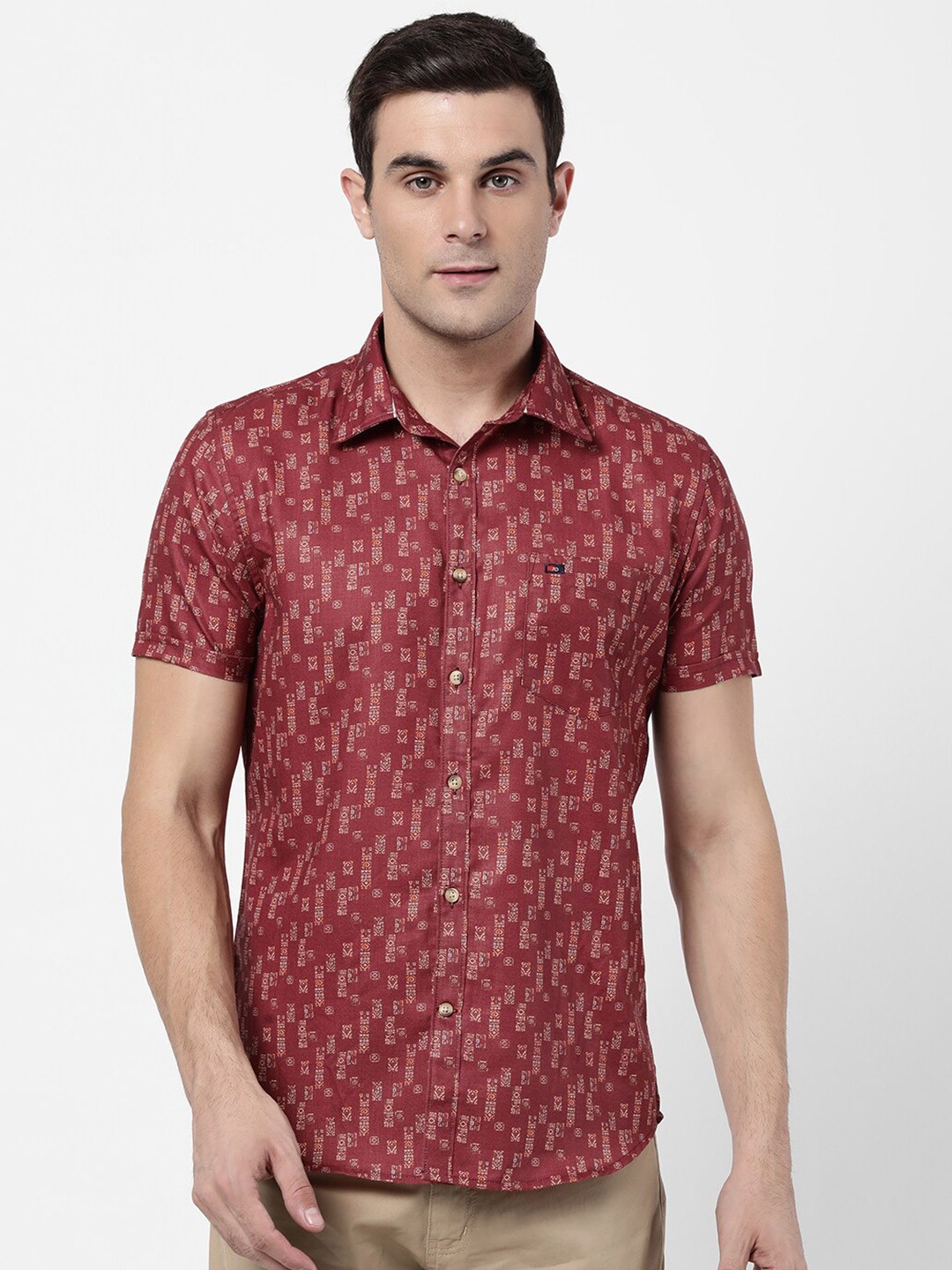 

AD By Arvind Men Maroon Slim Fit Printed Casual Shirt
