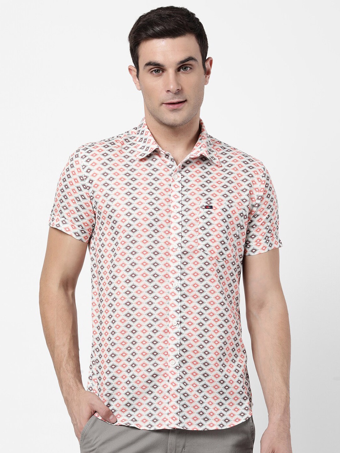 

AD By Arvind Men White Printed Slim Fit Casual Shirt
