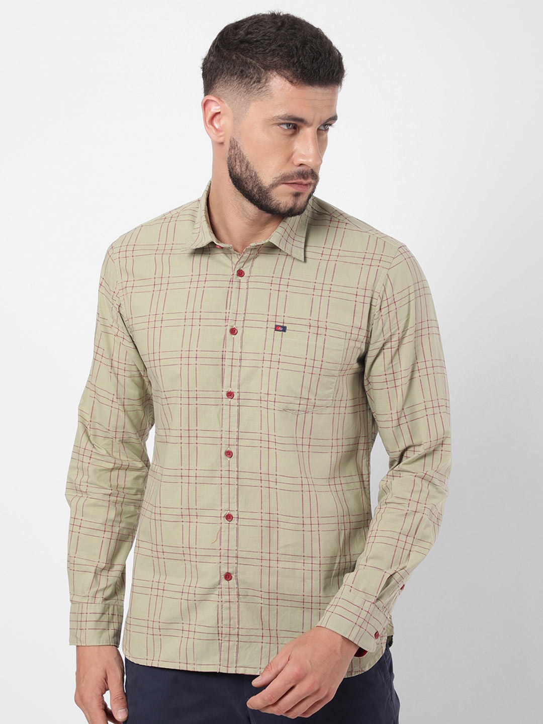 

AD By Arvind Men Olive Green Slim Fit Checked Casual Shirt