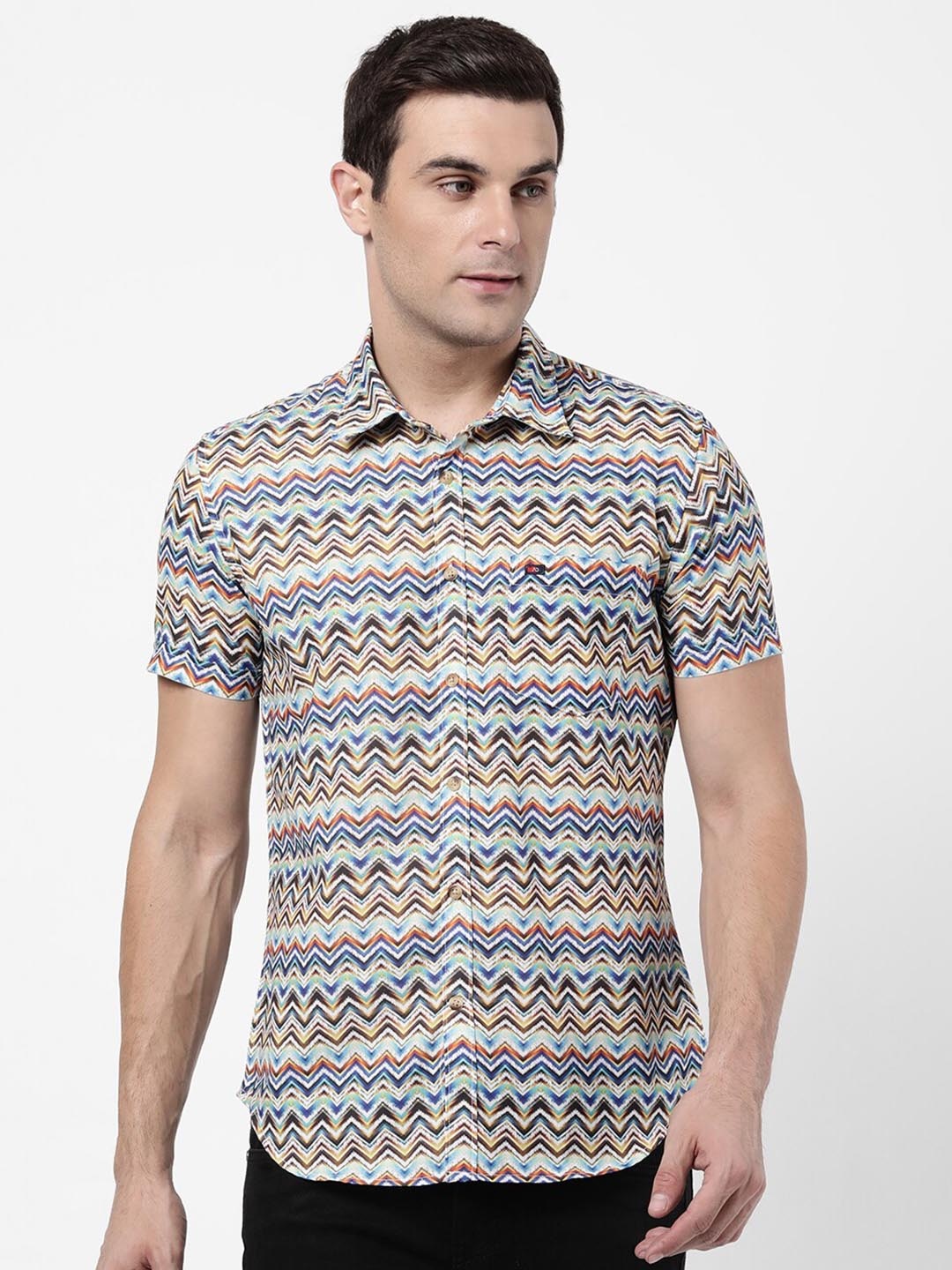 

AD By Arvind Men Blue and black Slim Fit Printed Casual Shirt
