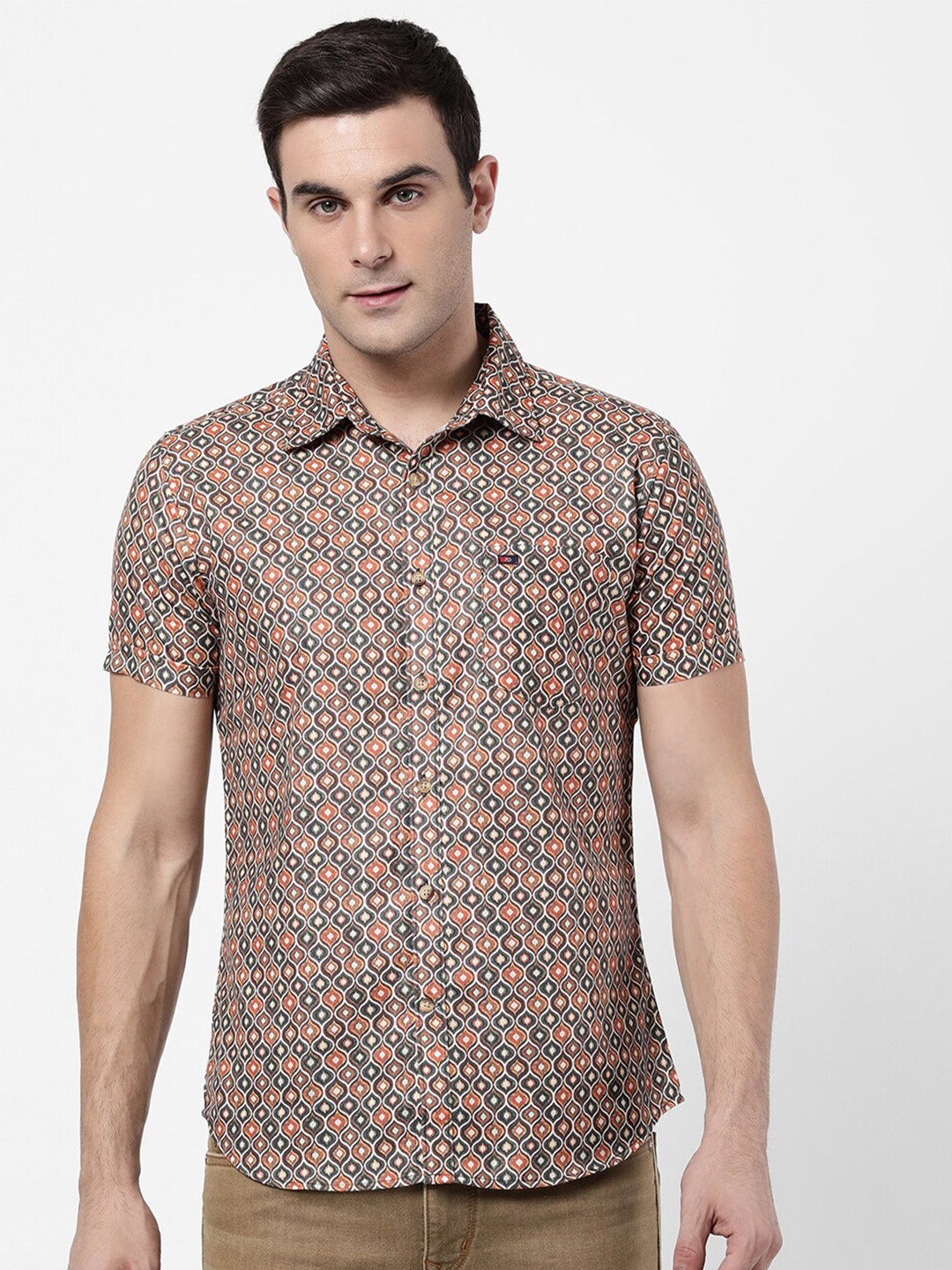 

AD By Arvind Men Mustard Slim Fit Floral Printed Casual Shirt