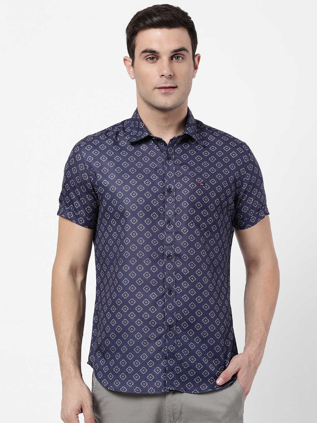 

AD By Arvind Men Navy Blue Slim Fit Printed Casual Shirt