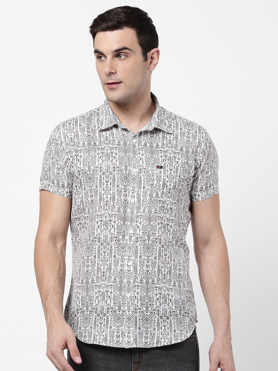 

AD By Arvind Men White Slim Fit Printed Casual Shirt