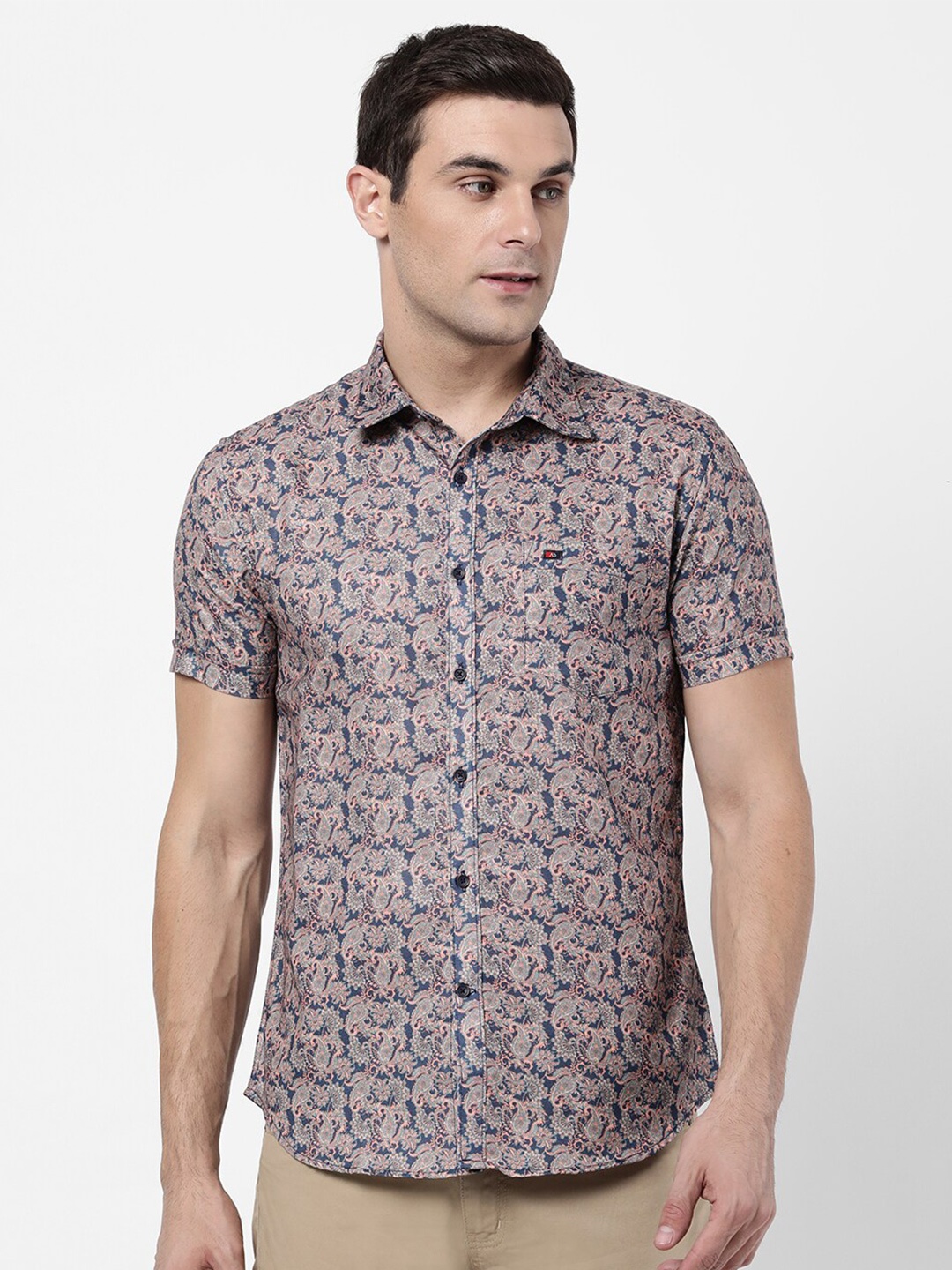 

AD By Arvind Men Blue Slim Fit Printed Casual Shirt