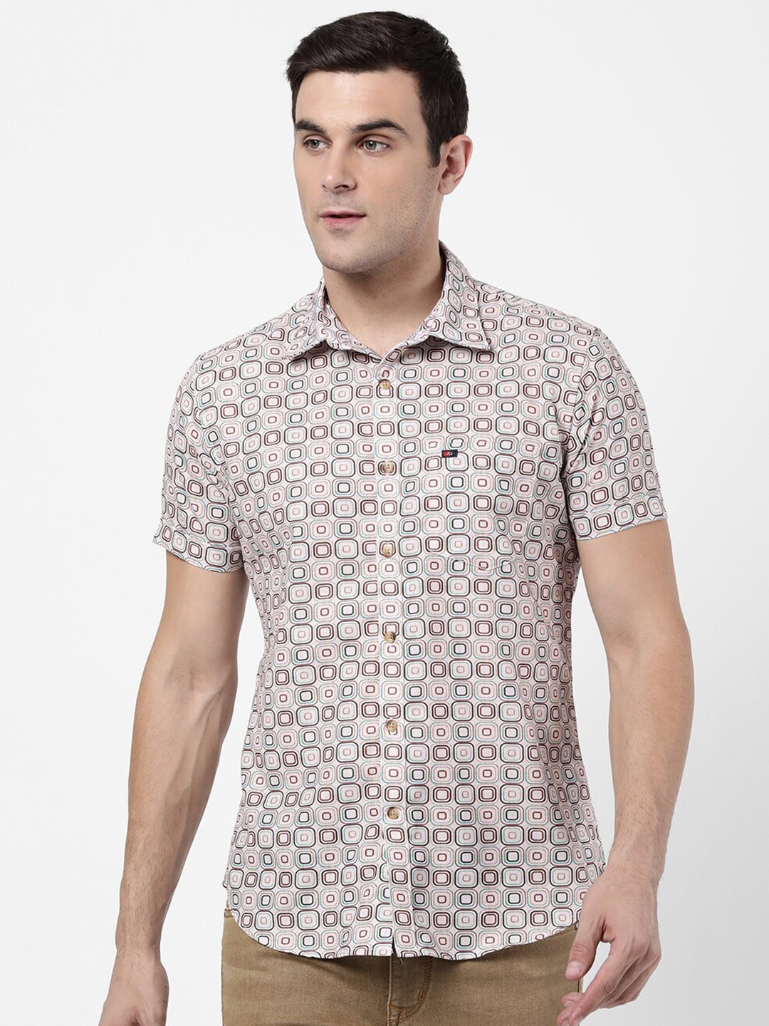

AD By Arvind Men Beige Slim Fit Floral Printed Casual Shirt