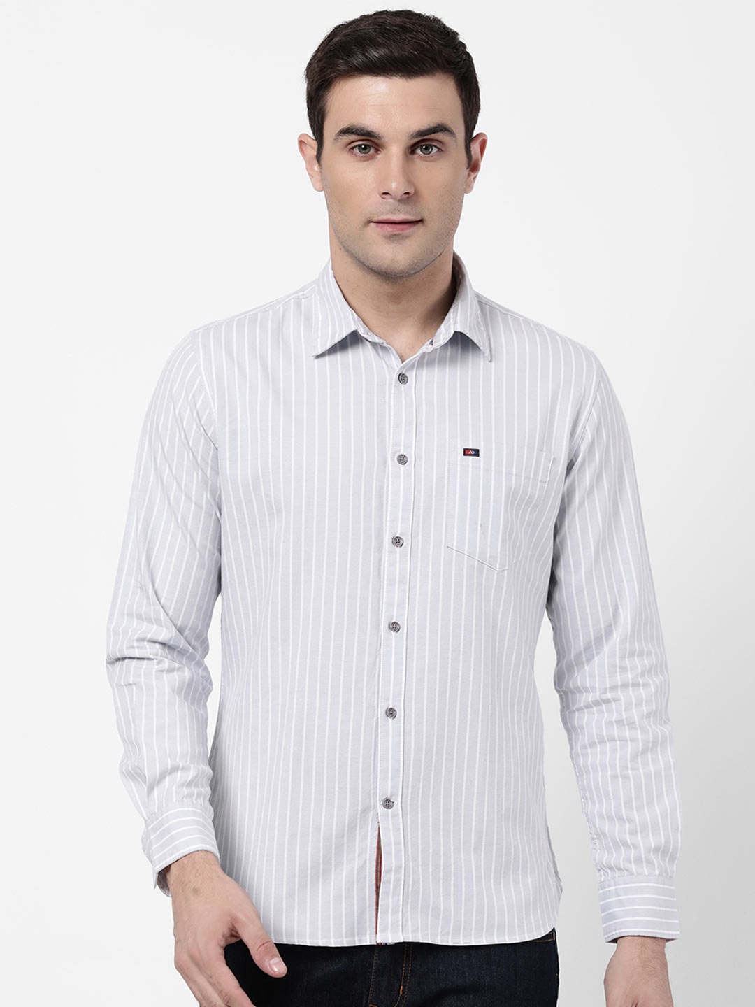 

AD By Arvind Men Grey Slim Fit Striped Casual Shirt